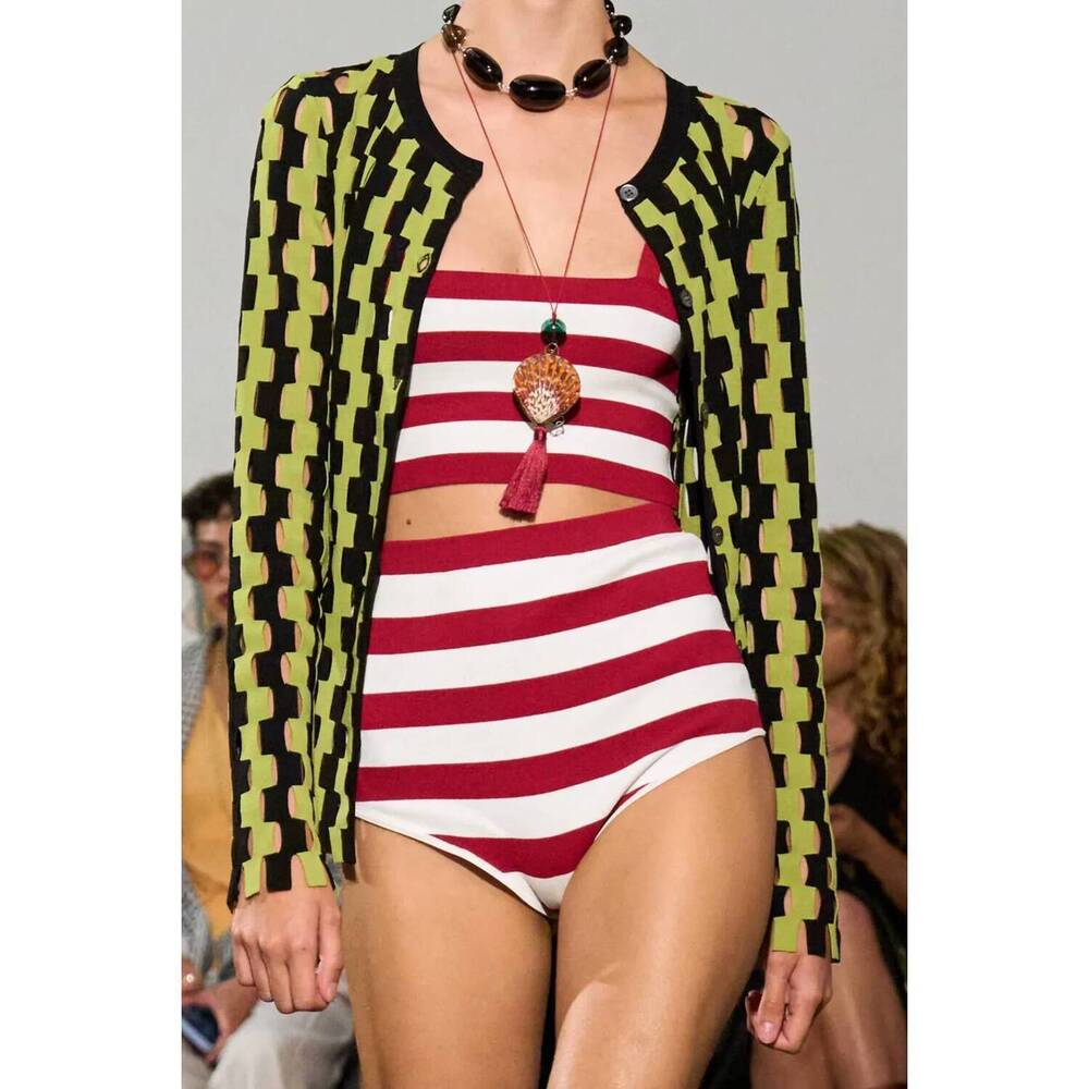 NEW ZANKOV bowery zigzag intarsia cardigan in black/aloe